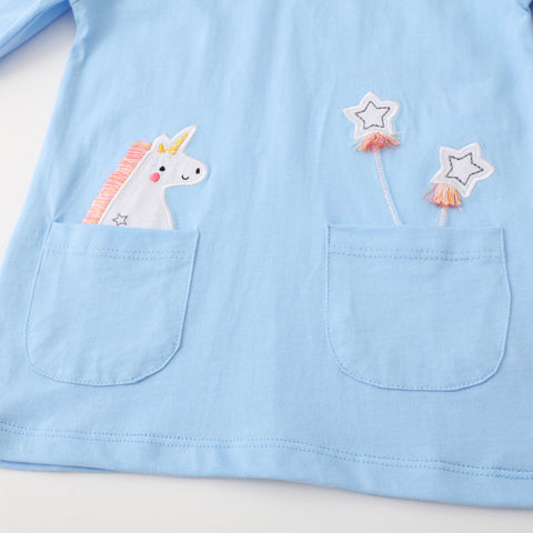 Unicorn Long Sleeve Lace Collar T-shirt