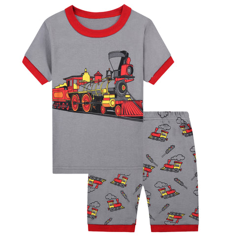 Train Print Short Sleeve Pajama Suit