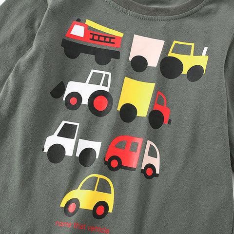 Car Printed Long-Sleeved T-shirt