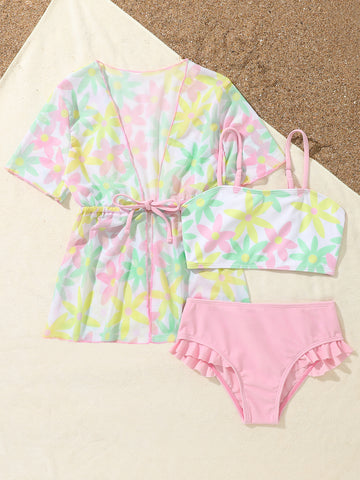 Floral Three Pieces Swimsuit