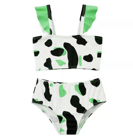 Cow Print Ruffled Swimsuit