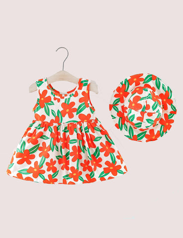 Flowered Full Printed Vest Dress