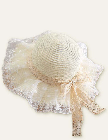 Floral Ribbon Mesh Straw Hat