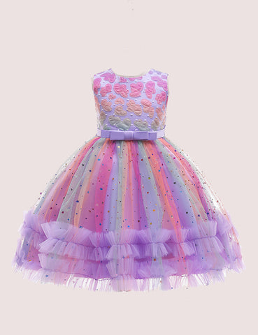 Rainbow Appliqué Sleeveless Party Dress