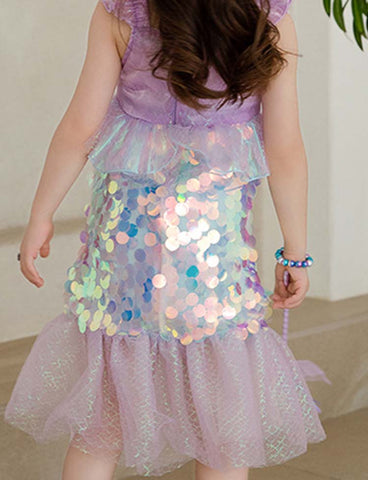 Toddler & Kid Girl Sequins Design Mermaid Fluttler-sleeve Party Dress