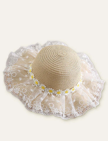 Flower Mesh Travel Straw Hat