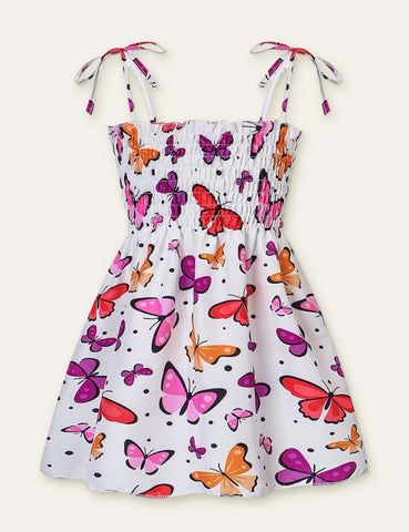 Floral Butterfly Full Printed High Waist Spaghetti Strap Dress