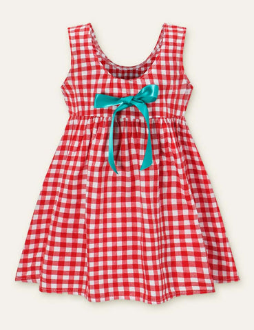 Bow Plaid Sleeveless Dress