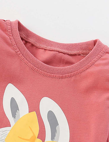 Bow Rabbit Printed Long-Sleeved T-shirt