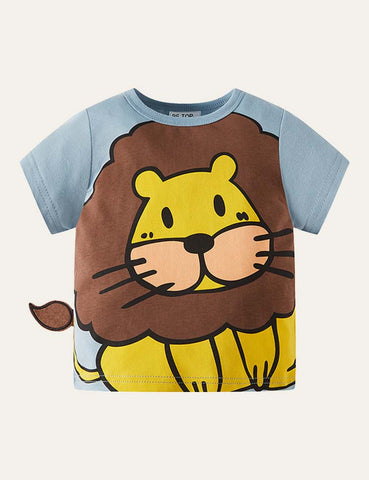 Cartoon Lion Printed T-shirt