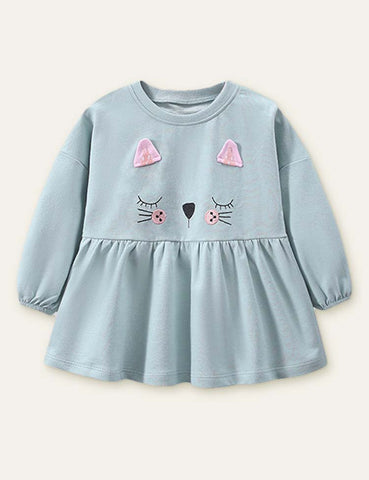 Kitten Embroidery Sweatshirt + Animal Printed Leggings