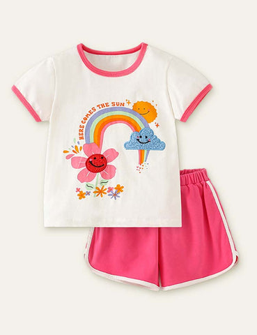 Flowers Rainbow Printed Cloud Appliqué Set