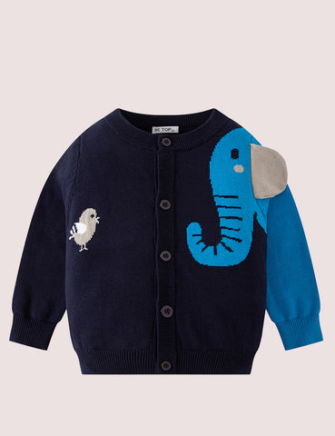 Elephant Jacquard Knitted Cardigan