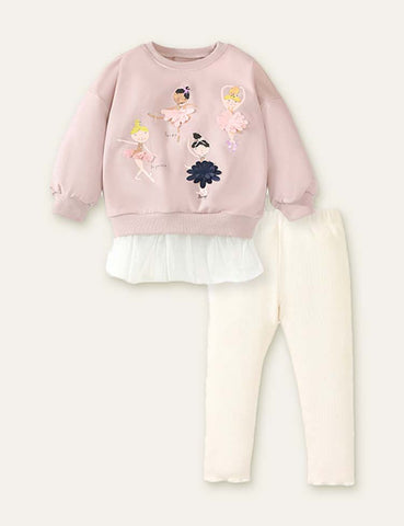 Ballet Girl Printed Mesh Sweatshirt + Leggings