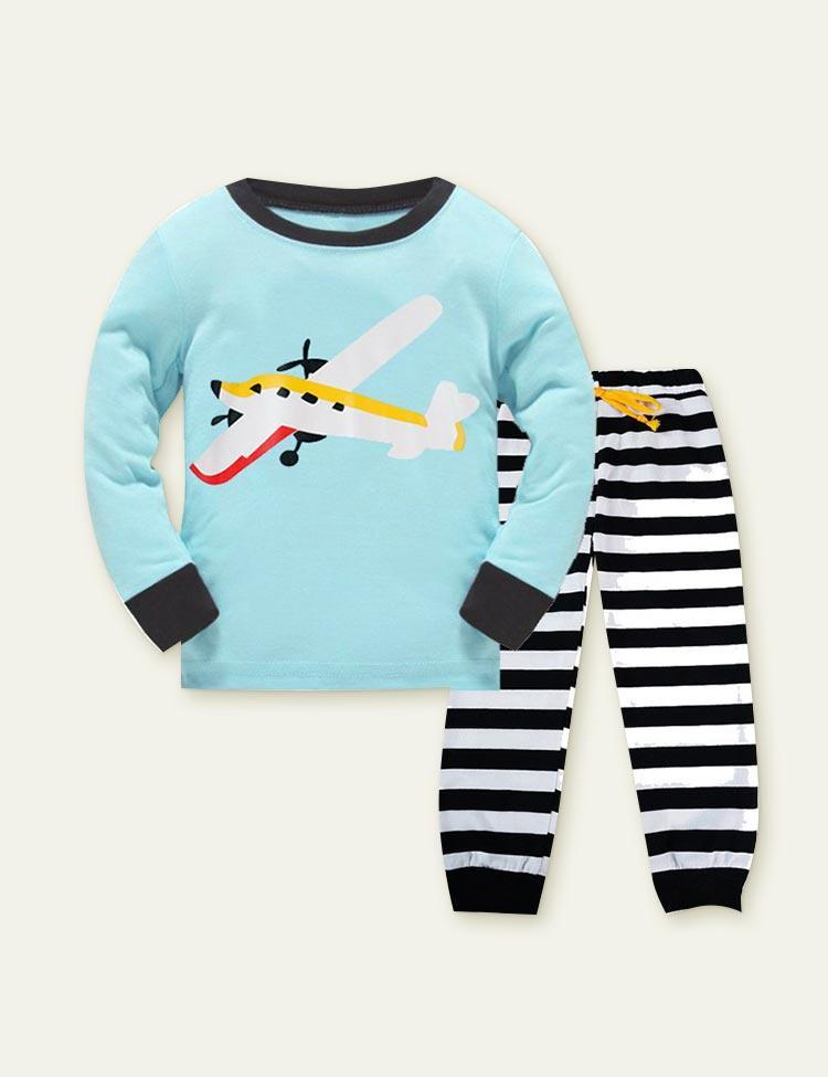 Aircraft Printed Pajama Suit Two-Piece Set - CCMOM