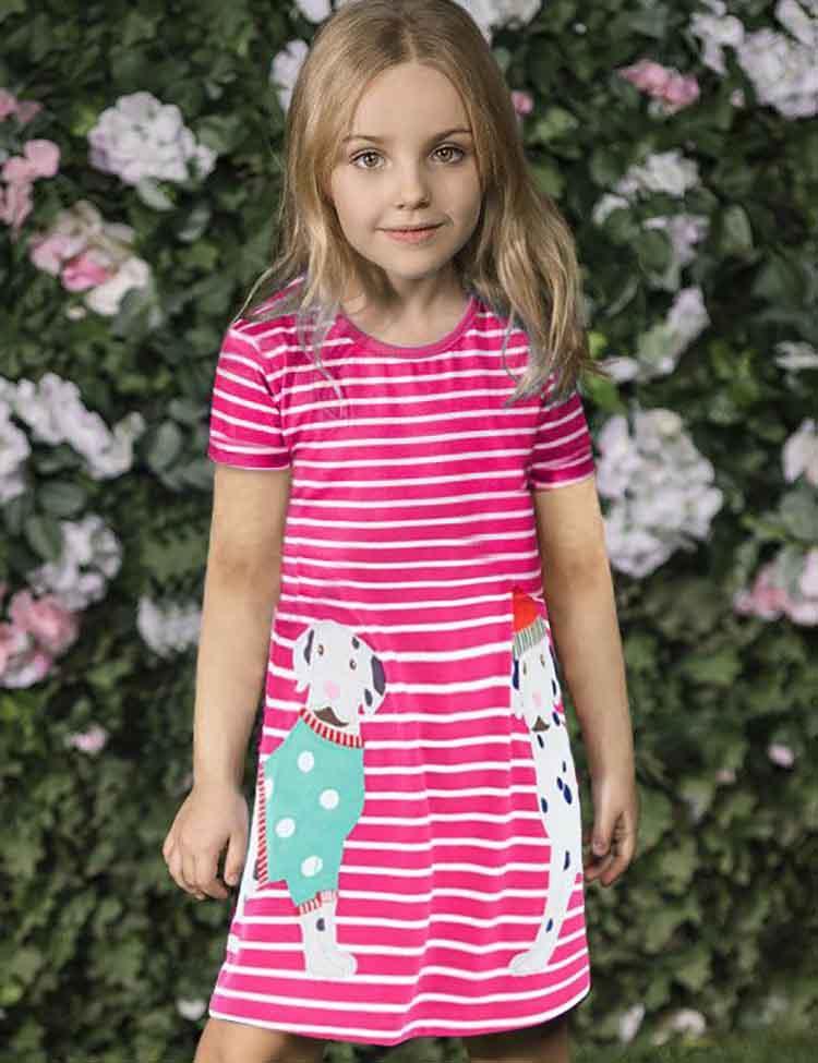 Animal Appliqué Striped Short Sleeve Dress - CCMOM