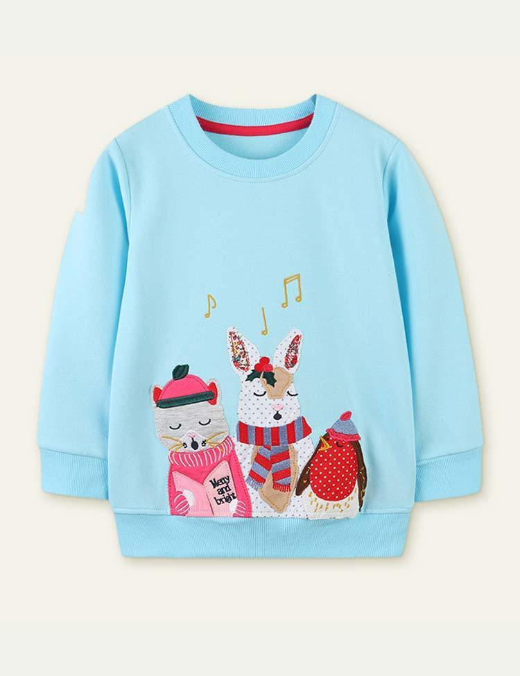 Animal Friends Appliqué Long-Sleeved Sweater - CCMOM