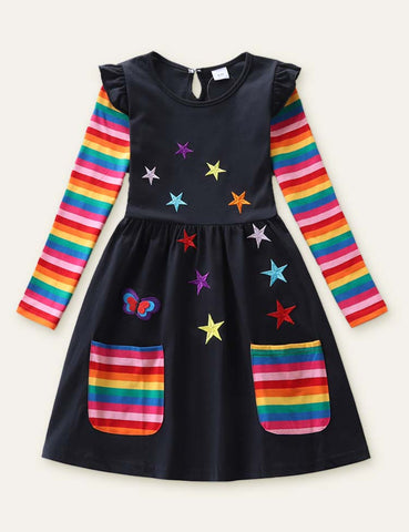 Star Embroidered Butterfly Rainbow Dress