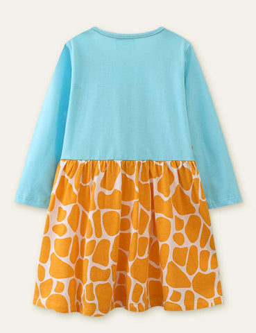 Giraffe Appliqué Long Sleeve Dress