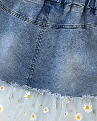 Daisy Appliqué Denim Skirt