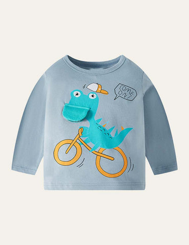 Dinosaur Bicycle Printed Long-Sleeved T-shirt