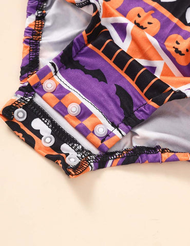 Halloween Pumpkin Striped Printed Romper