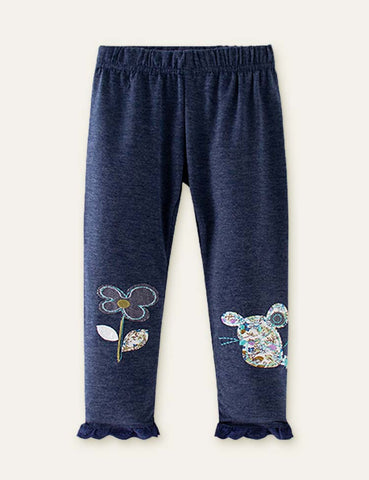 Mouse Flower Appliqué Leggings