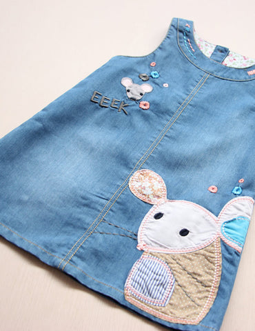 Mouse Appliqué Denim Vest Dress