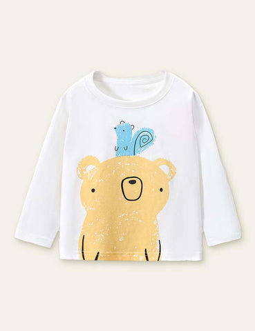 Bear and Squirrel Printed Long-Sleeved T-shirt