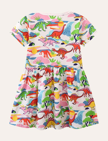 Rainbow Dinosaur Print Dress - CCMOM