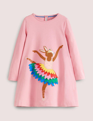 Ballet Bunny Appliqué Long Sleeve Dress - CCMOM