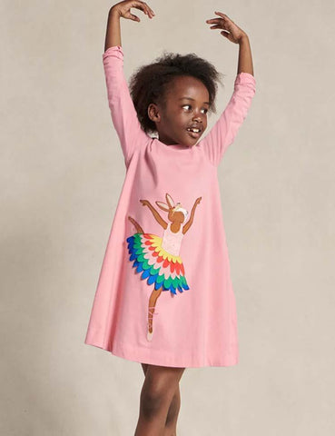 Ballet Bunny Appliqué Long Sleeve Dress - CCMOM