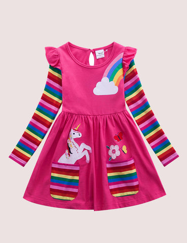 Two Pockets Unicorn Rainbow Dress