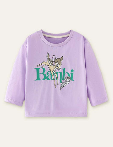 Deer Rabbit Printed Long-Sleeved T-shirt