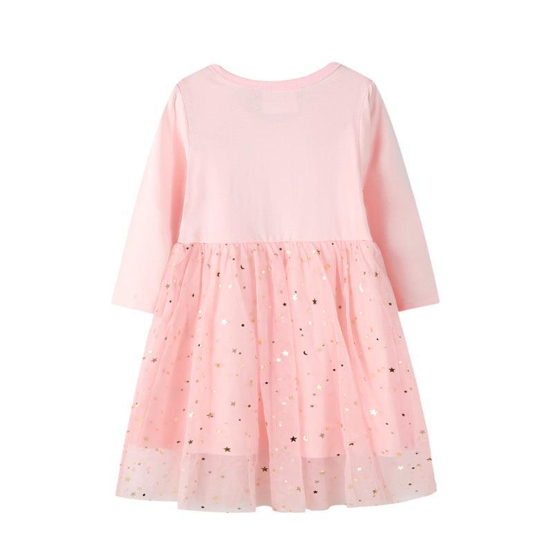 Bird Appliqué Stars Mesh Dress - CCMOM