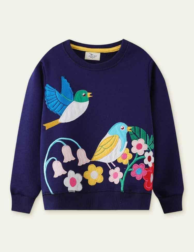 Bird Flower Appliqué Sweatshirt - CCMOM