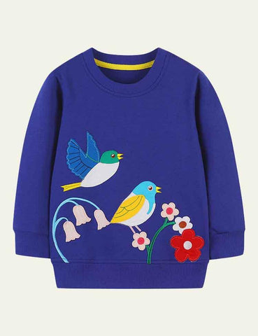 Bird Flower Appliqué Sweatshirt - CCMOM