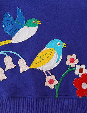 Bird Flower Appliqué Sweatshirt - CCMOM