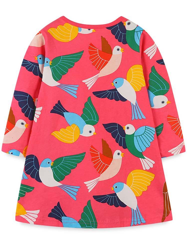 Bird Printed Long Sleeve Dress - CCMOM