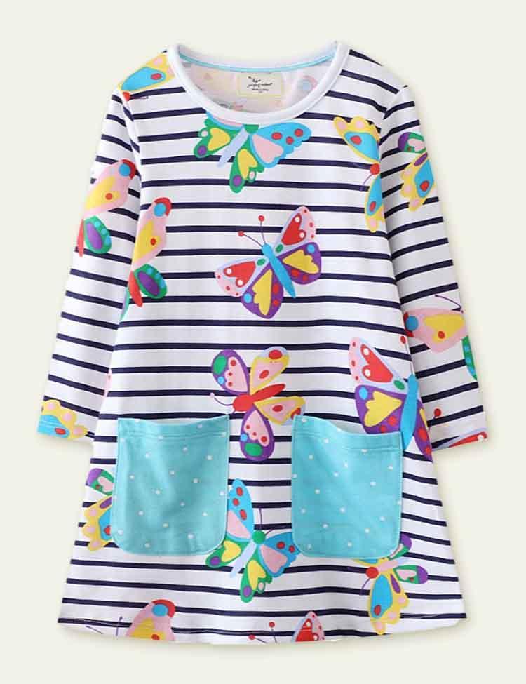 Butterfly Print Long Sleeve Dress - CCMOM