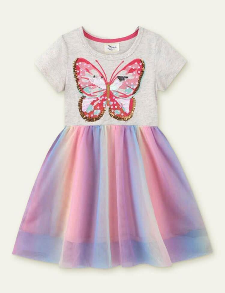 Butterfly Sequin Gauze Mesh Dress - CCMOM