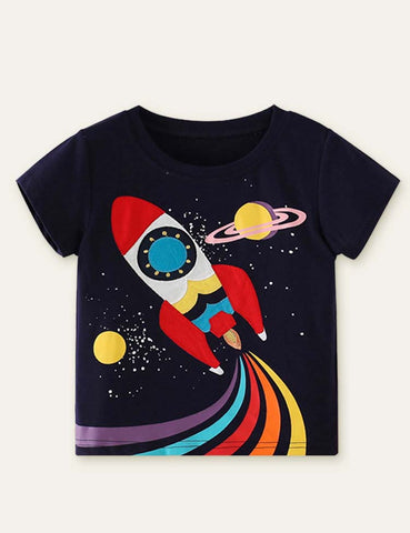 Rocket Appliqué Embroidery T-shirt