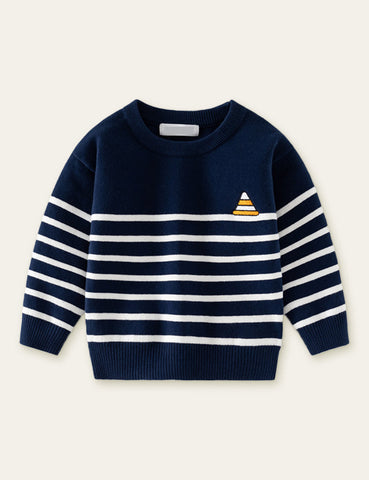 Cartoon Embroidered Striped Sweater