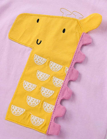 Cartoon Giraffe Appliqué T-shirt