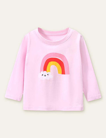 Rainbow Clouds Printed Long-Sleeved T-shirt