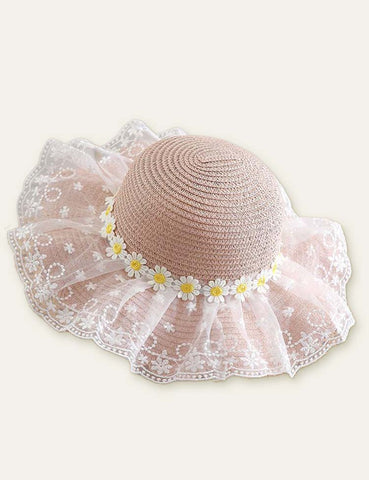 Flower Mesh Travel Straw Hat