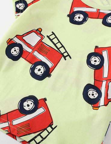 Fire Truck Printed Short Sleeve