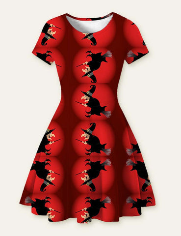 Halloween Ghost Bat Cartoon Printed Dress