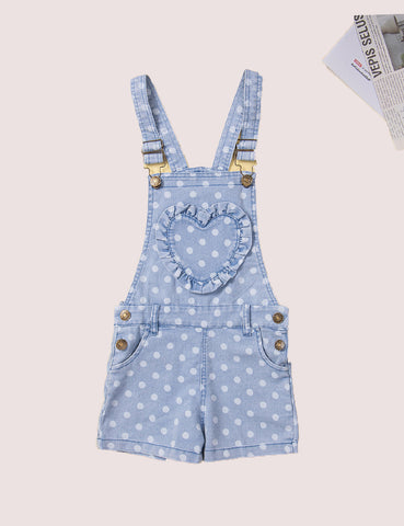 Polka Dots Heart Appliqué Overalls