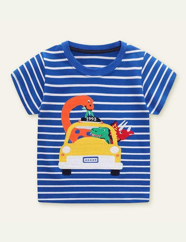 Cartoon Dinosaur Striped T-shirt - CCMOM